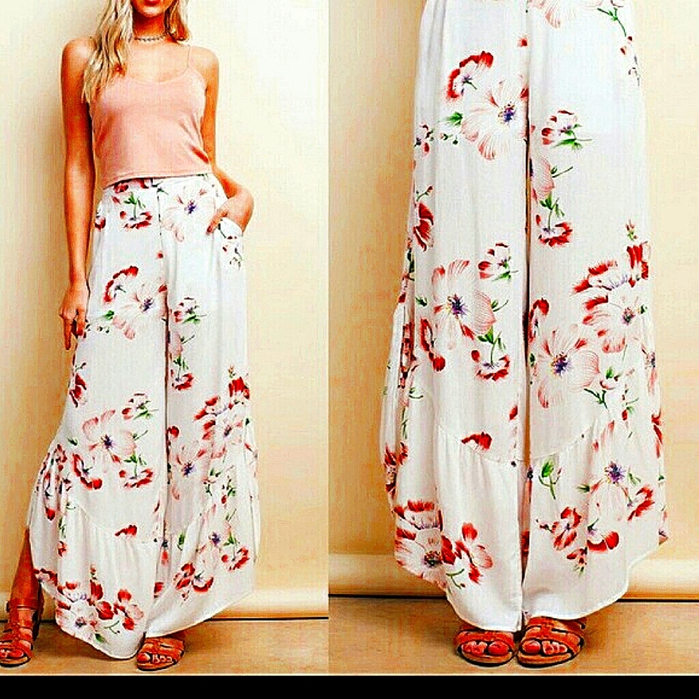 ❤HOST PICK❤ White floral palazzo pants NWT S M L - Picture 5 of 7